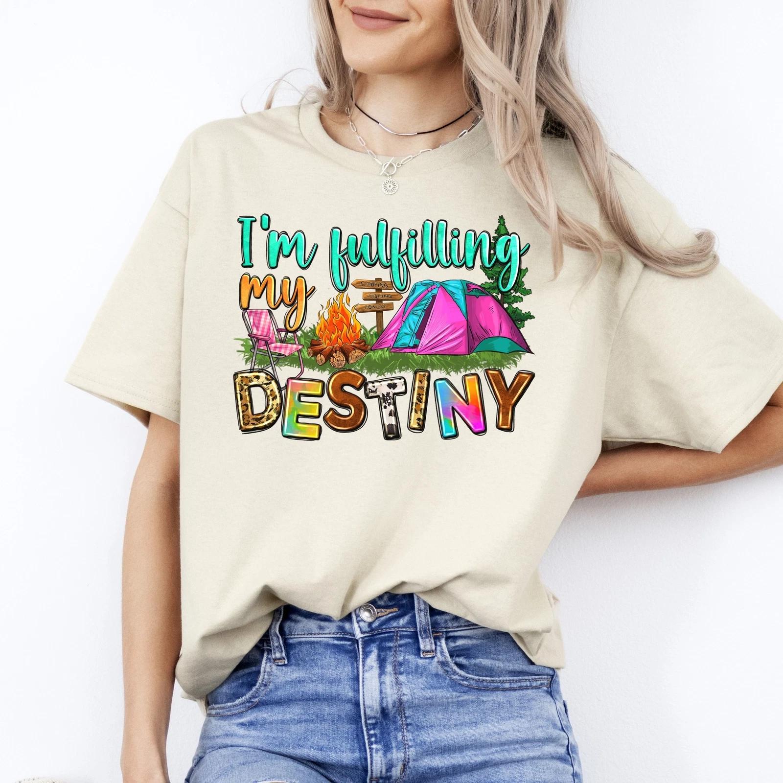 I m fulfilling my destiny camping T-Shirt happy camper Unisex Tee Sand White Spo 3XL