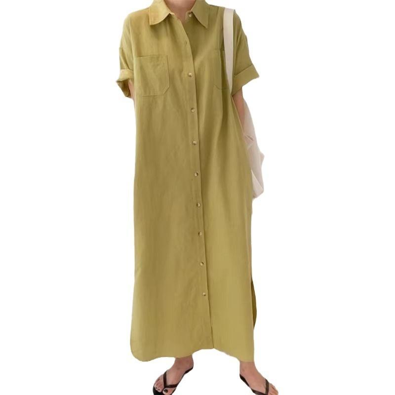 Shirtdress Women's Summer Simple Long Short Sleeve Dress Over The Knee