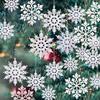 36Pcs Christmas White Snowflake Ornaments Wall Stickers Glass Window Sticker Gold Silver Christmas Tree Hanging Pendant