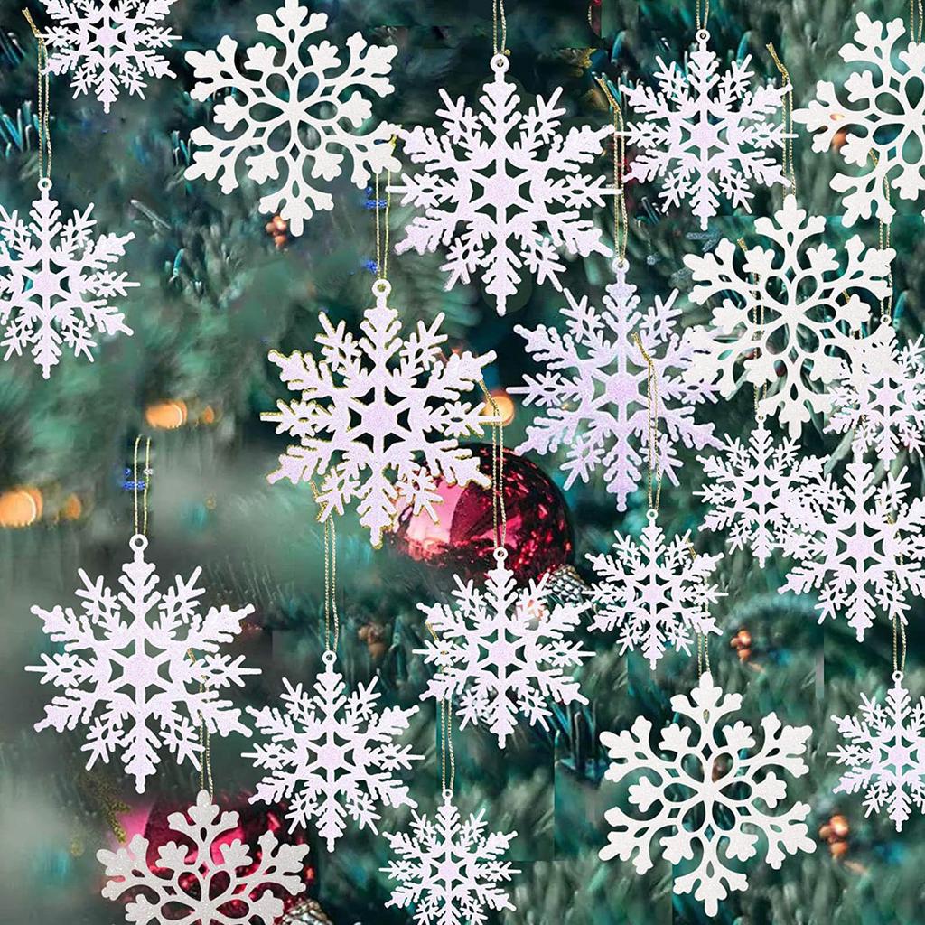 36Pcs Christmas White Snowflake Ornaments Wall Stickers Glass Window Sticker Gold Silver Christmas Tree Hanging Pendant