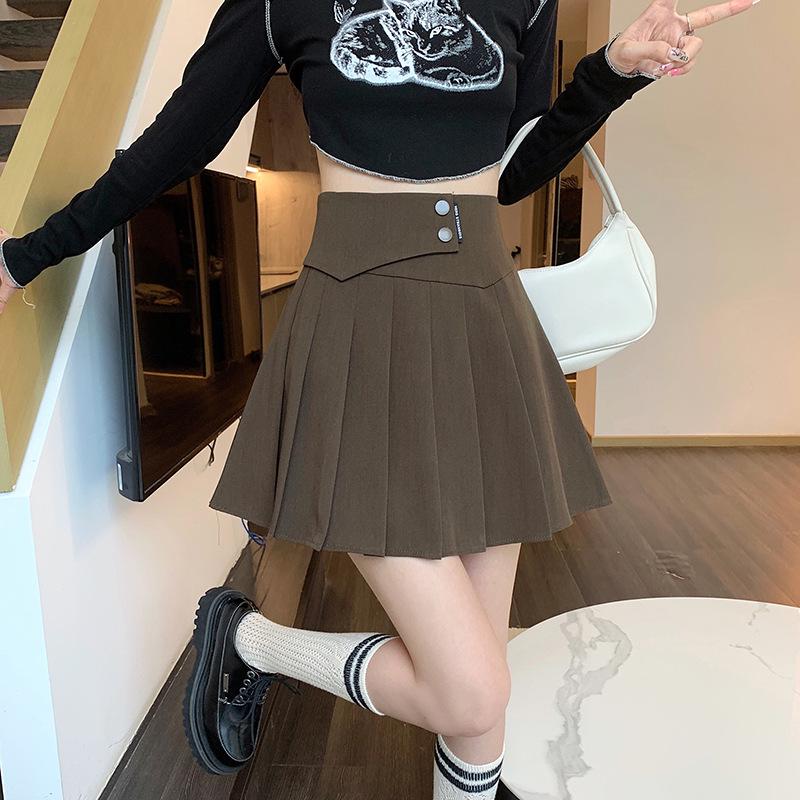 Petite High-Waist Grey Pleated A-line Skirt for Women - Spring/Autumn/Winter 2026 Fashion