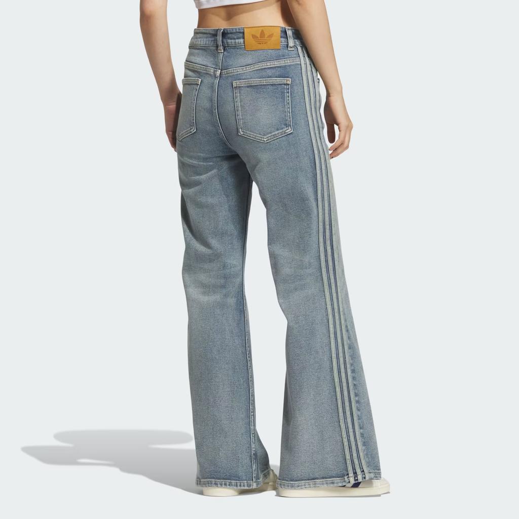 adidas Originals Washed Flair Pant New Year Edition Water Washed Micro Flare Sport Stripe Slim Fit Jeans Women Bottoms KT-3173
