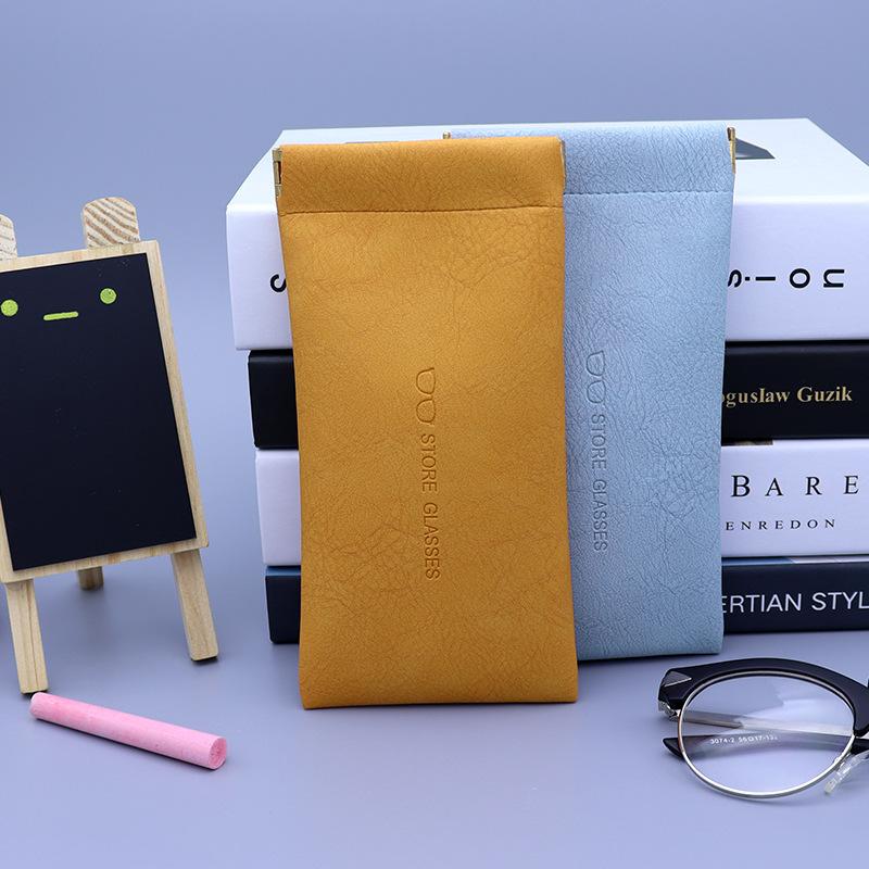 3Pcs Random Color Automatic Closing Glasses Pouch Portable Solid Color Simple Sunglasses Leather Case Unisex Glasses Cover Elastic Pocket E