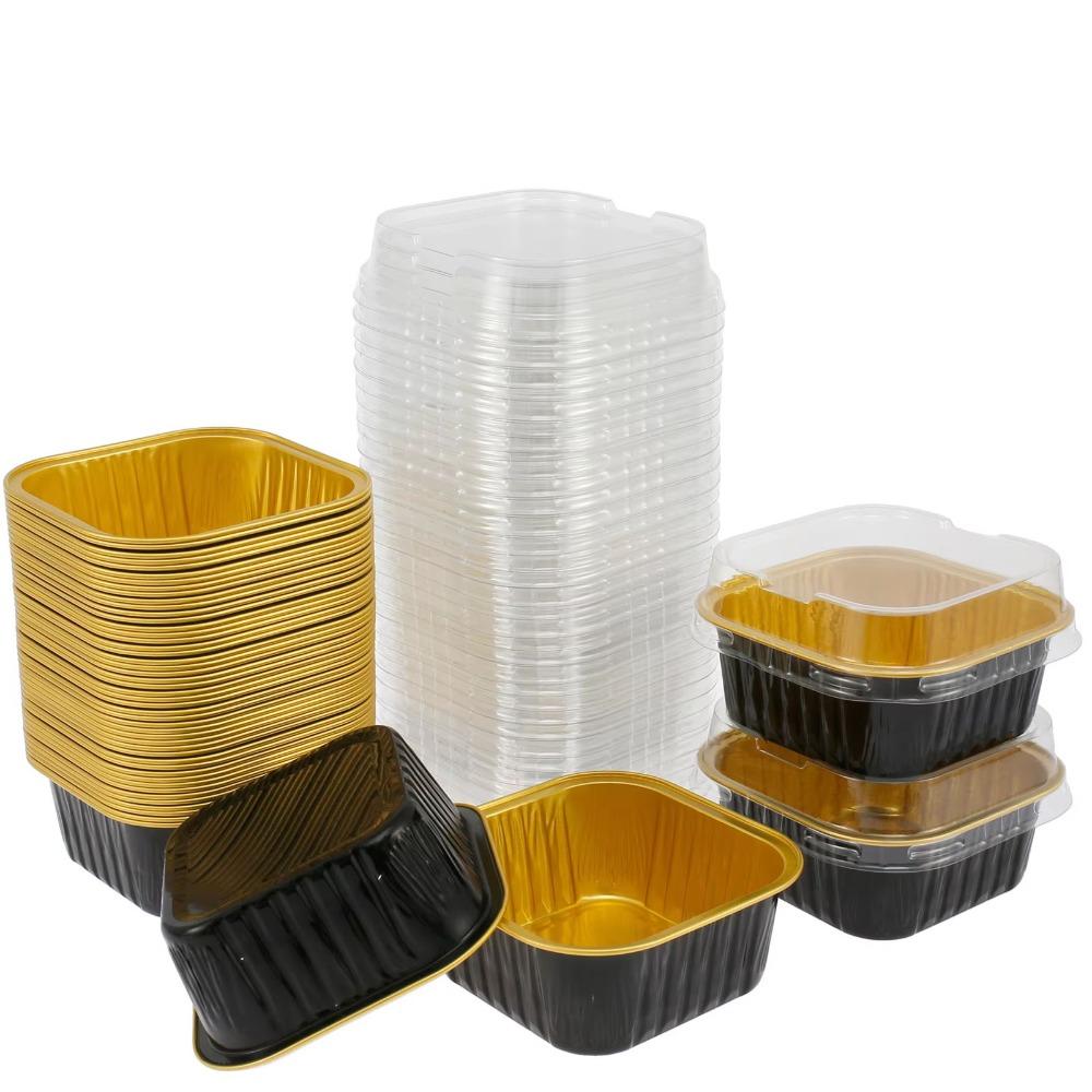 

Aluminum Foil Dessert Packaging Boxes with Transparent Lids Aluminum Cake Cups for 100pcs Wedding 100pcs/set