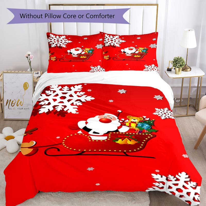 3pcs Christmas Santa Claus Bedding Set Duvet Cover Closure Includes 1 Duvet Cover & 2 Pillowcases, Soft and Comfortable for All Seasons.
