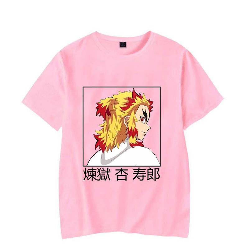 Rengoku Kyoujurou Print T-Shirt Unisex Loose Harajuku T Shirt Tops Casual Short Sleeve Anime Graphic Tee Shirt