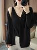 Autumn and winter new sweater jacket lazy wind long-sleeved knitted cardigan jacket vest two-piece set outer top