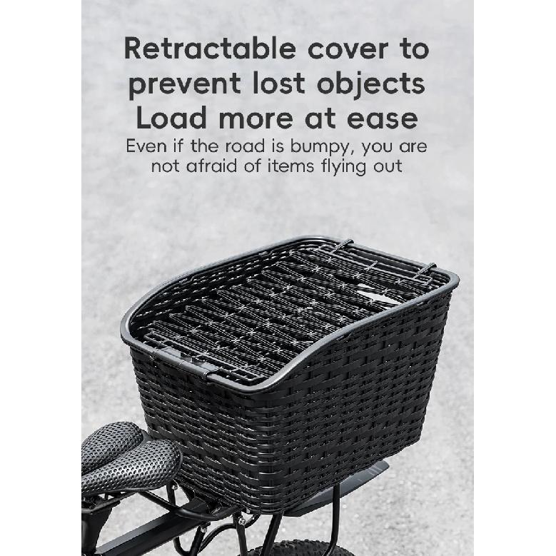 ROCKBROS Rear Bike Basket Large Capacity With Telescopic Cover Pets Bicycle Basket Fits for Most Rear Bike Rack Anti-squeeze
