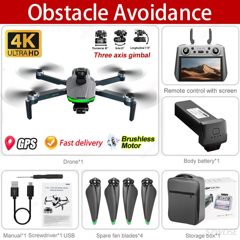 2025 New S155 Max GPS Drone 6KM 4K Professional HD Dual Camera 3-Axis Gimbal 360° Obstacle Avoidance Brushless Quadcopter Toys