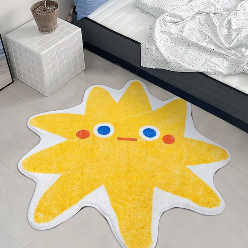 

VIKAMA Cartoon Smiley Sun Shaped Rug for Children s Bedroom Non-Slip Mat Soft and Slip-Resistant Living Room Sofa Rug Home Decor 60x60cm 24inch