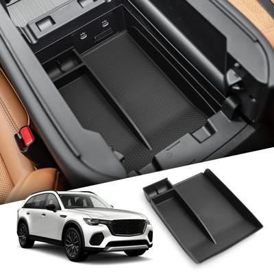 For Mazda CX-90/CX-70 2024 2025 CX90 CX70 Armrest Storage Box Car Tray Organizers Accessories TPE Tidying Black