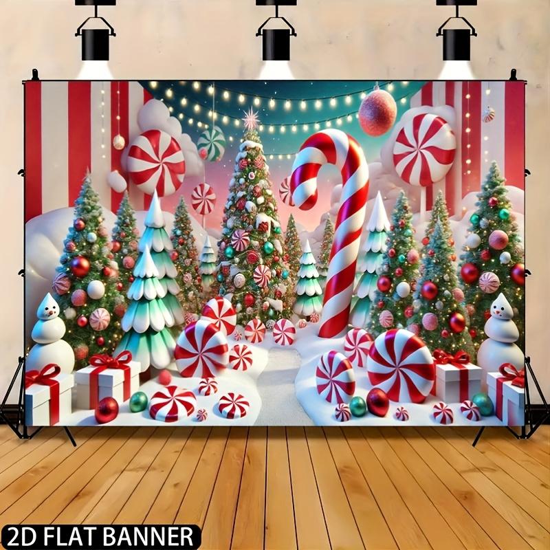 2D Flat Banner, 1 Piece Festive Christmas Candy Wonderland Backdrop, for Indoor and Outdoor Decoration