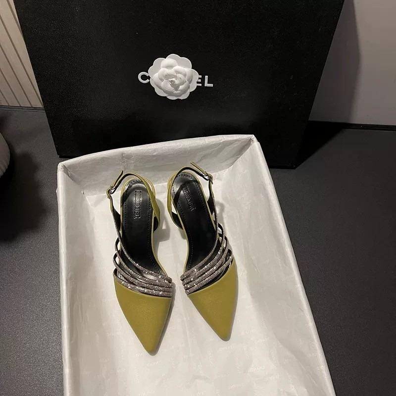 Black Crystal Pointed Toe Mid Heel Women's Shoes Summer Sensation French Style Sandals New 2025 Elegant Single Shoes