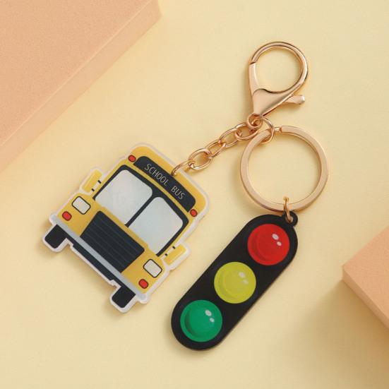 Keychain Pendant School Bus Acrylic Traffic Light Keyring Bag Charm Backpack Handbag Car Keys Wallet