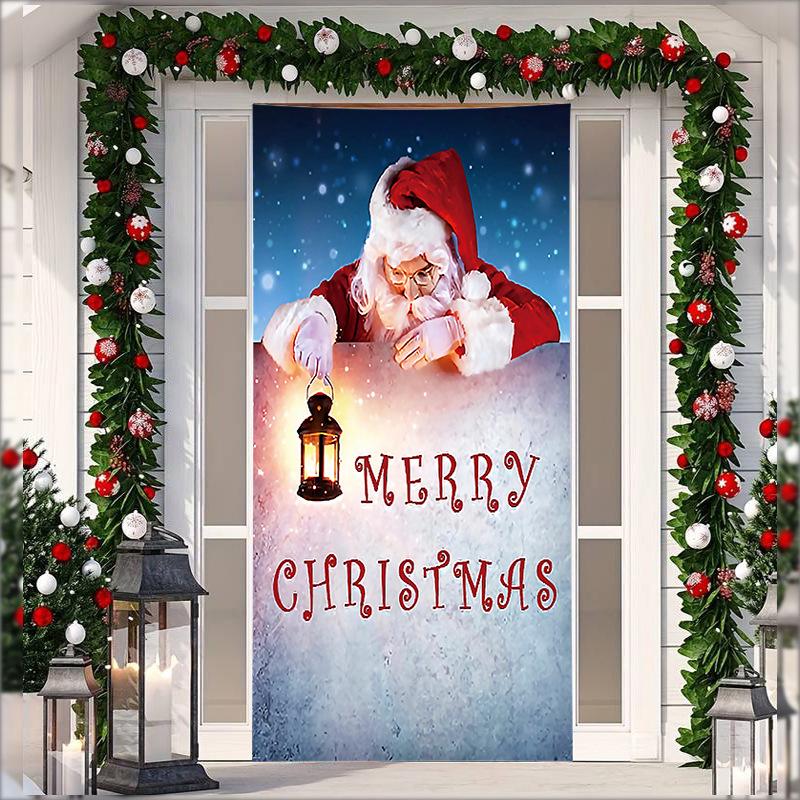 Stretch Fabric Christmas Door Tapestry - Santa Claus Gift Background for Holiday Parties