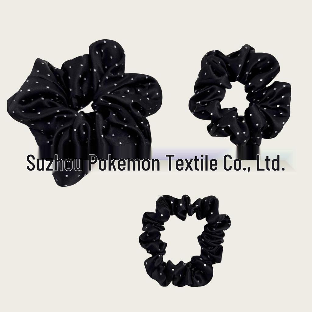 Korean Style Polka Dot Silk Scrunchie - 100% Mulberry Silk, Available in Large, Medium, Small Sizes (19 Momme)