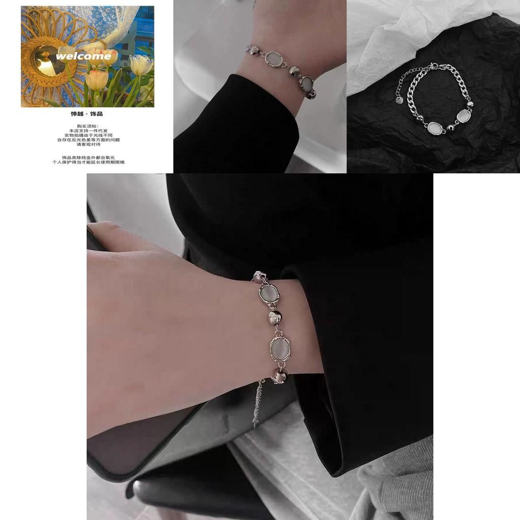 Elegant Titanium Steel Cat Eye Beaded Bracelet For Women Minimalist Design