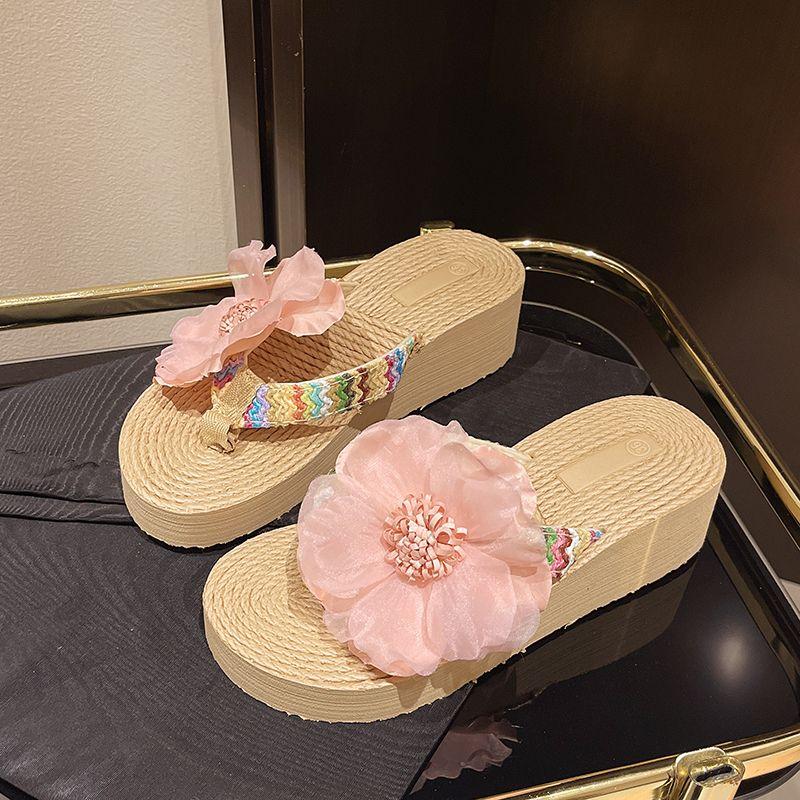 Platform Outside Slides High Up To 5cm Heel Flip Flops Shoes for Women Flowers Sandals 2025 Trend Summer Sale 39 Woman Slippers