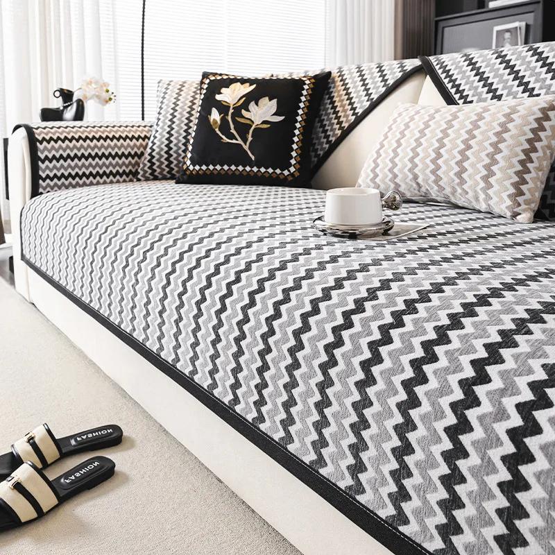 

Роскошные нескользящие диваны, полотенце, чехол для дивана, волнистая линия, накидка на сиденье, защитные чехлы для мебели, чехлы для диванов из шенилла для гостиной 45x45cm pillowcase чёрный