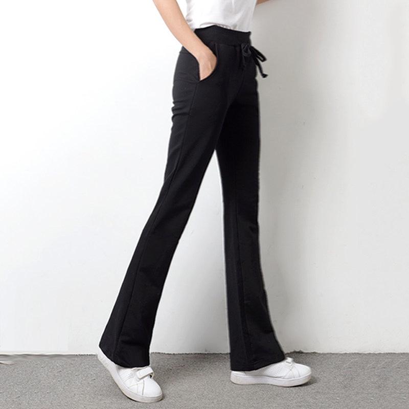 

Women s High-Waisted Black Micro-Flare Yoga Pants - Loose Slimming Fit, Pure Cotton, Casual Sportswear for Spring/Autumn. Extra Extra Large чёрный