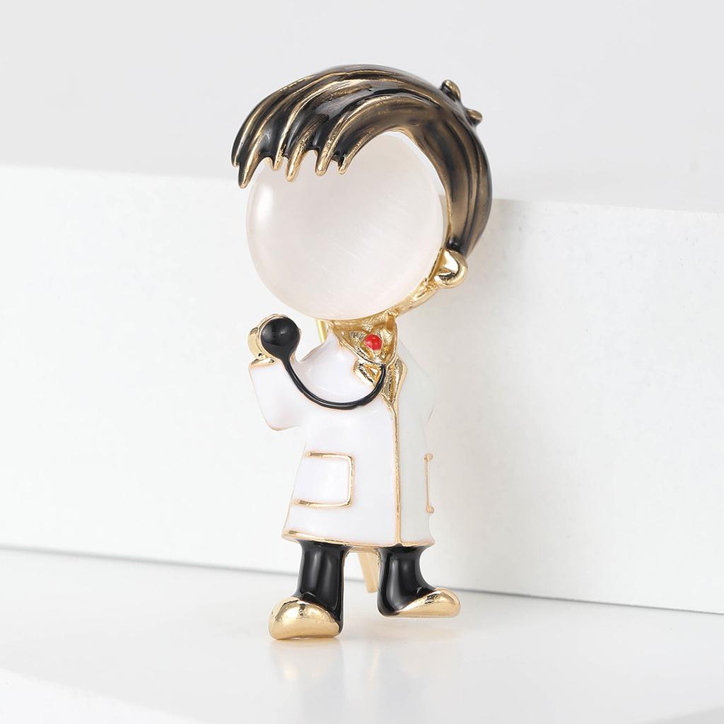 Creative Alloy Enamel Dripping Doctor Styling Brooch, Fashionable Inlaid Opal Collar Pin