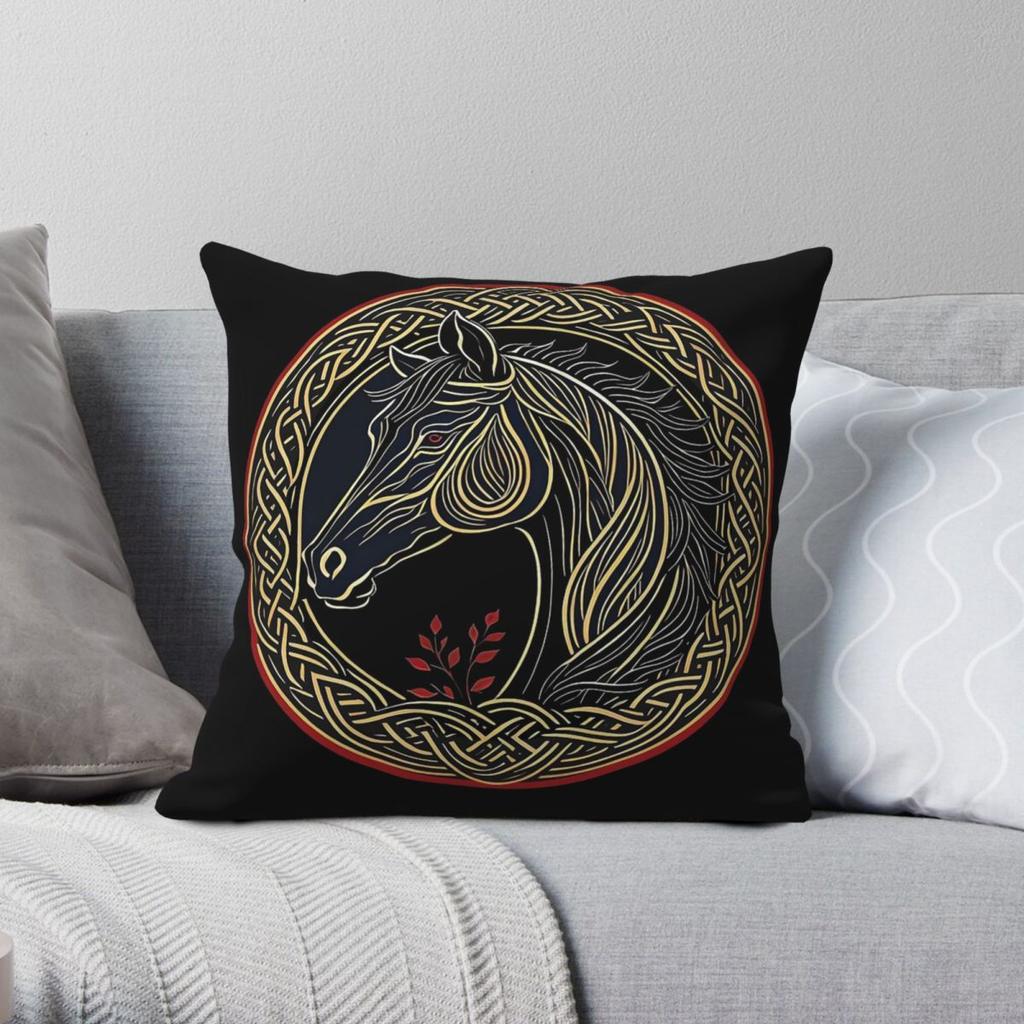 Celtic Horse Square Pillowcase Polyester Linen Velvet Printed Zip Decorative Pillow Case Car Cushion Cover