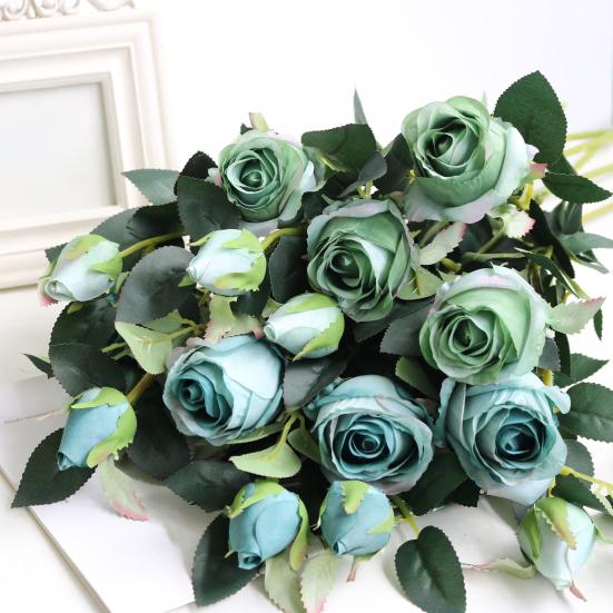 Artificial Flower Faux Silk Flower Fabric Soft Pliable Petals Flexible Stems Fake Roses Home Decor Wedding Bouquets Photo Props