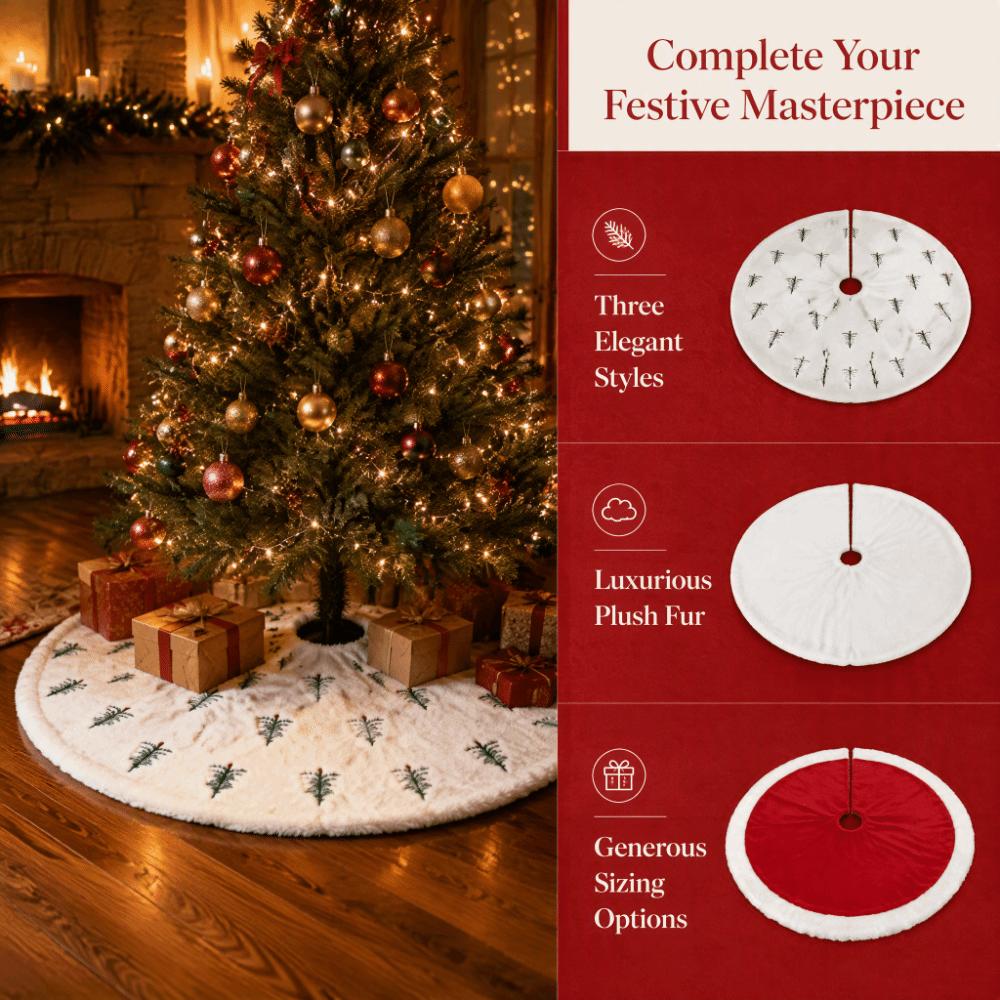 Plush Tree Mat Embroidery Tree Base Cover Decorative Carpet Plush Tree Skirt Home Decor