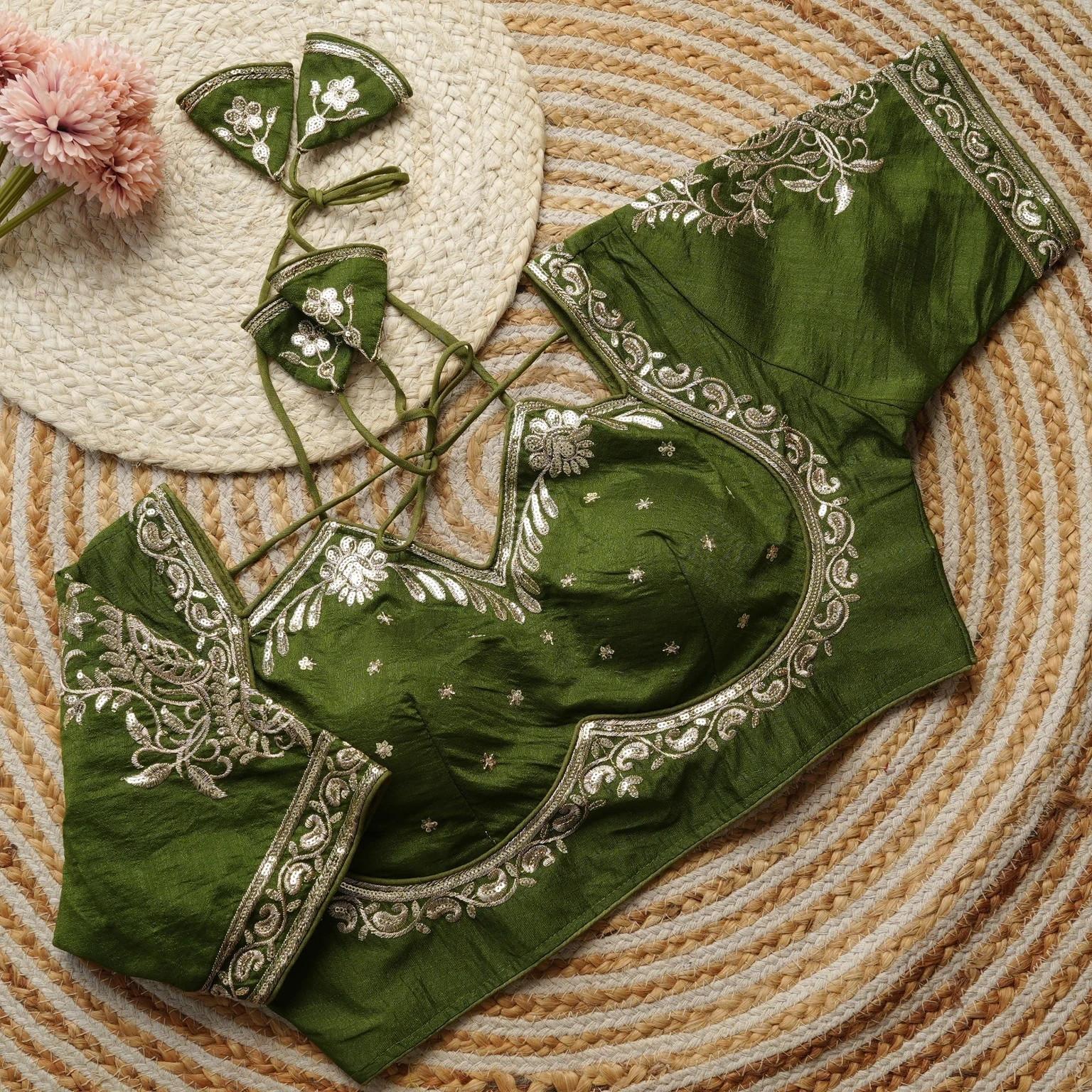 Designer Embroidery Silk Blouse Indian Bollywood Wedding Wear Readymade Choli 2XS