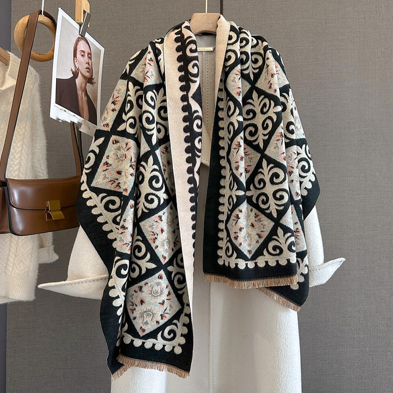 Designer Winter Warm Cashmere Scarves Women High Quality Thicken Pashmina Shawl Elegant Ladies Wool Poncho Windproof Pareo