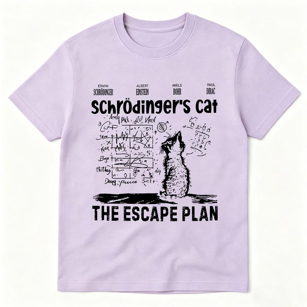 Schrodingers Cat The Escape Plan Tshirt Physics Quantum Mechanics Print Short Sleeved T Shirt Unisex Women Cotton Casual Tshirts