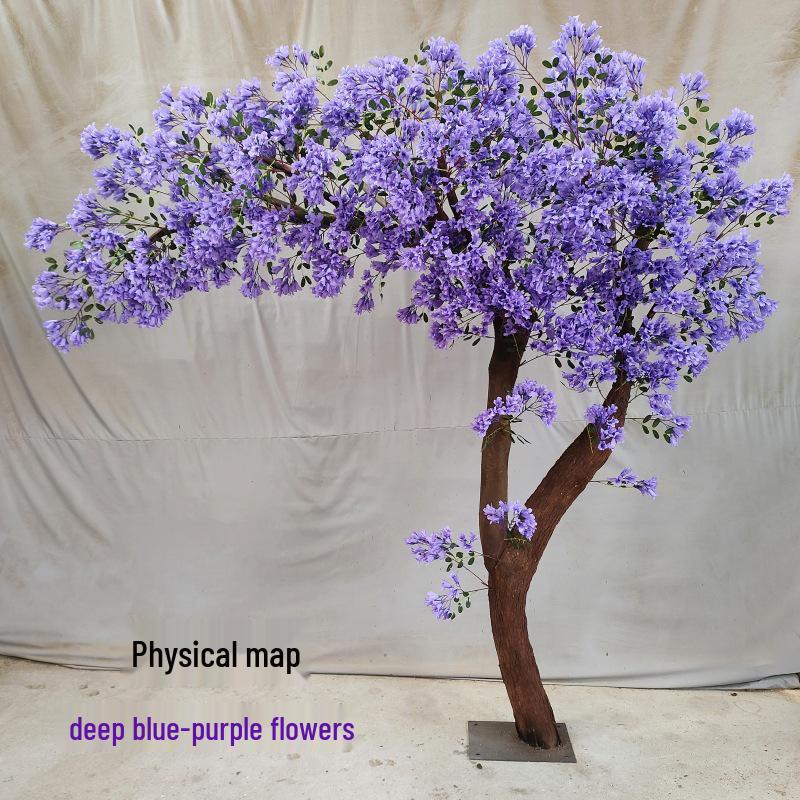 Blue Flower Indoor and Outdoor Artificial Potted Tree for Landscaping and Living Room Decor