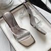 Neue Sommer Sexy Mode Zehenfrei Damen Sandalen Wasser Diamant Glänzend Quadratisch Kopf Bankett Damen High Heels Design