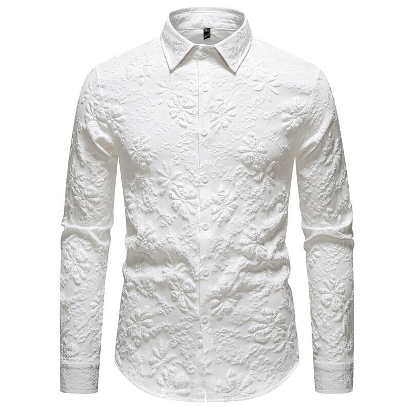 Men's Fashion Washed Cardigan Shirt, Spring and Autumn New Men's Floral Long-sleeved Shirt