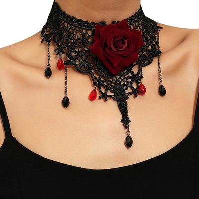 Vintage Blume Charm Anhänger Halsband Halskette für Frauen Gothic Spitze Quaste