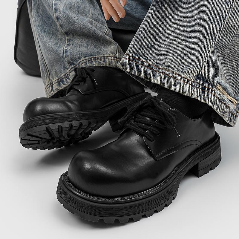 Men's Derby Thick soled Leather Shoes Minimalist British casual style Party Business Office High quality shoes Black Versatile