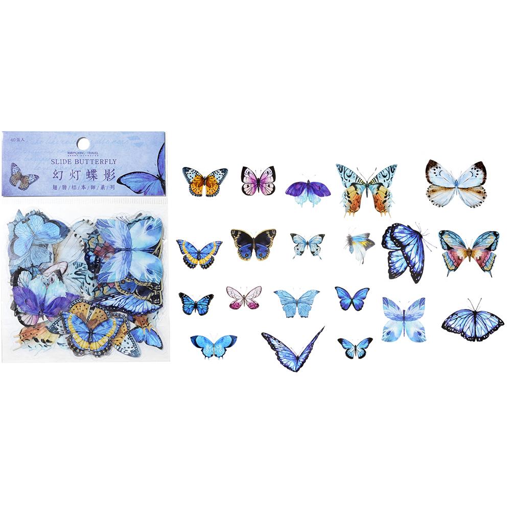 40Pcs/Bag Colorful Butterfly Stickers PET Transparent Decorative Epoxy Resin Fillings for DIY Epoxy Resin Crafts Book Decor