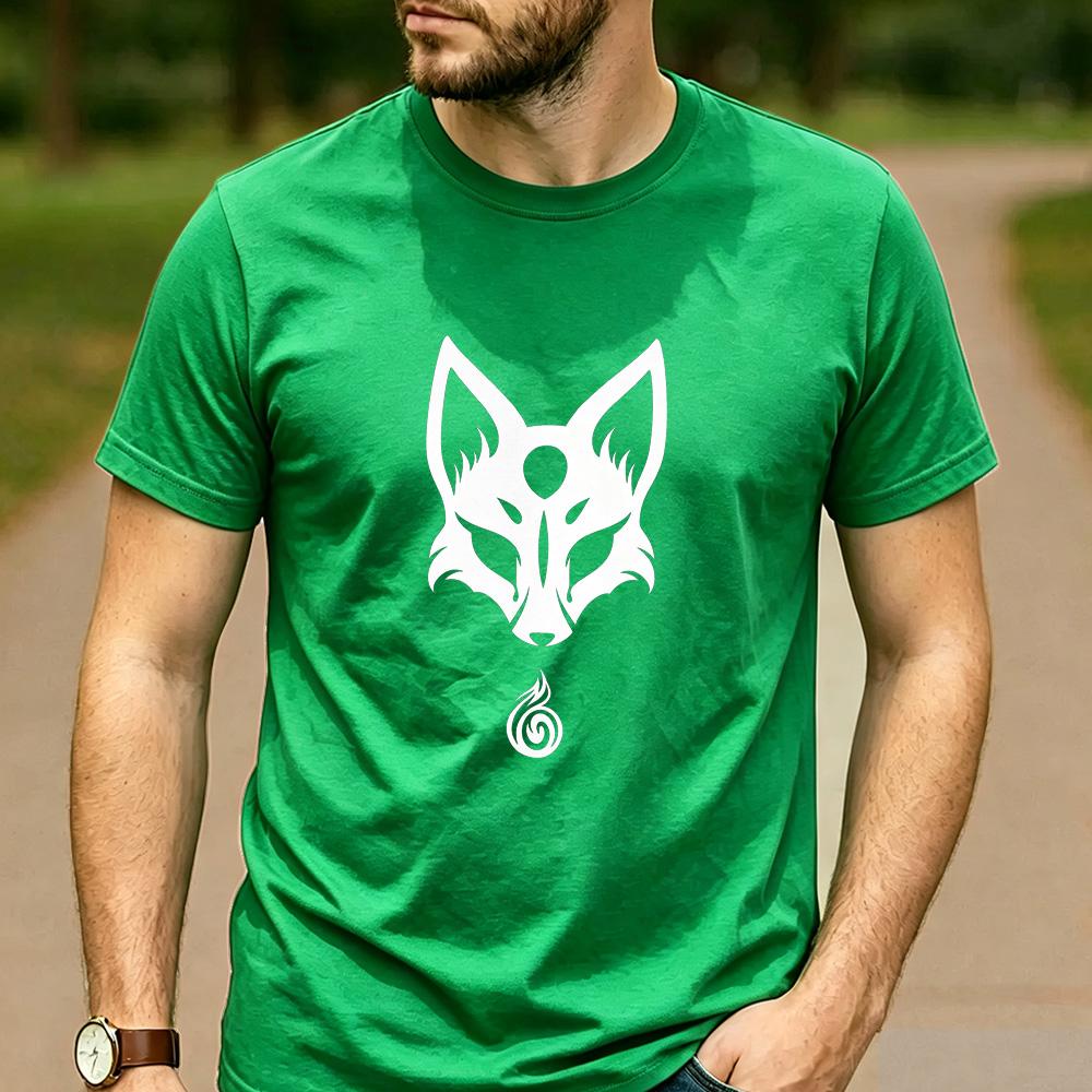 Minimal White Nine Tailed Fox Spirit Graphic T Shirt Unisex Crew Neck Short Sleeve Asian Myth Holiday Gift Top