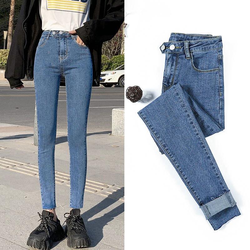 Černé a šedé džíny Dámské s vysokým pasem Zeštíhlující Nový korejský styl Nohavice ke kotníkům Univerzální Spodky