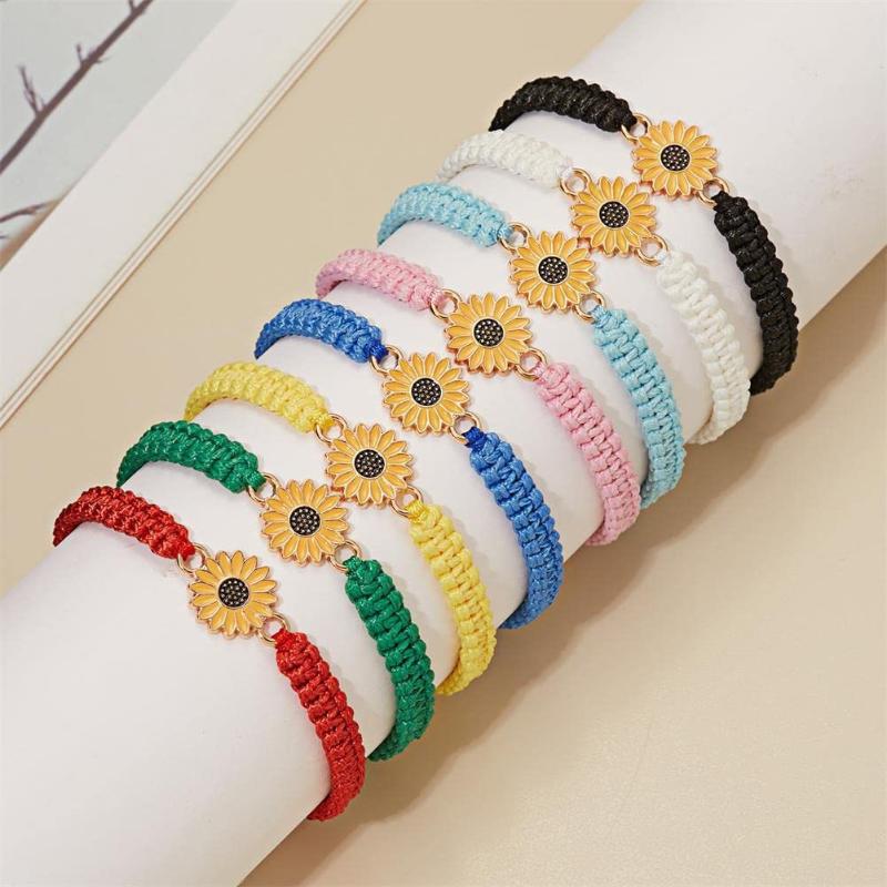 Adjustable Colorful Woven Bracelet For Men And Women Handmade Sunflower Bracelet For Couples Best Friends Graduation Gift