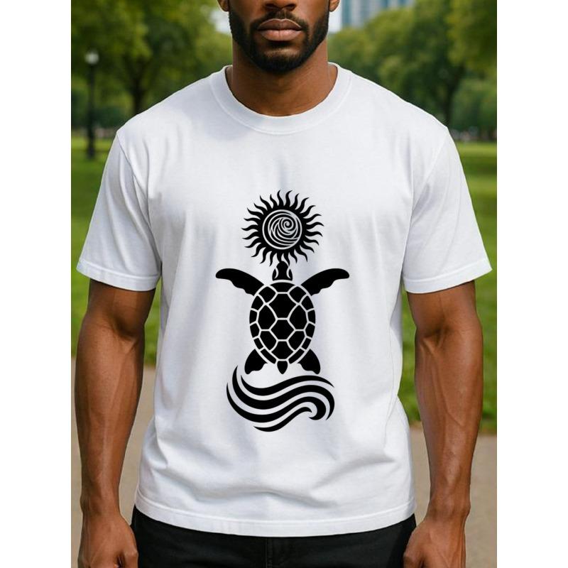 Rozmiary europejskie Koszulka z krótkim rękawem Art Deco Żółw Totem dla mężczyzn, Drukowana oddychająca tkanina Top