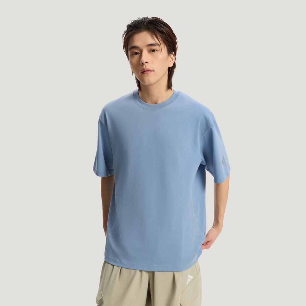Adidas T Shirts Men's Texture Blue Crew Neck