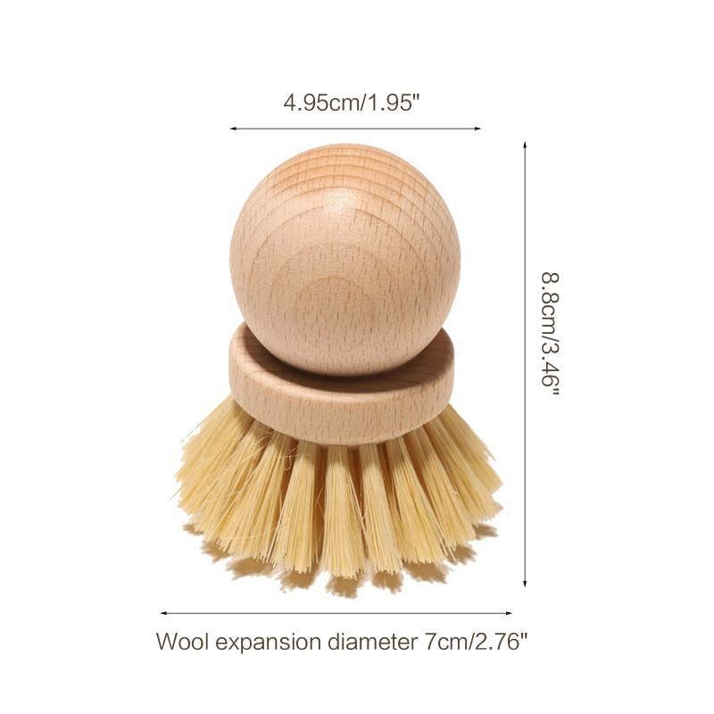 Mini Cleaning Brush with Wood Handle Scrubber Oil Remover Cleaning for Home Kitchen Pot Bowls Dishes Handheld Cleaner