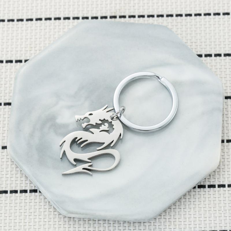 Fashion Dragon Charm Keychain Stainless Steel Keyring Gold Silver Dragon Pendant Key Chain Car Keys Holder Bag Decor