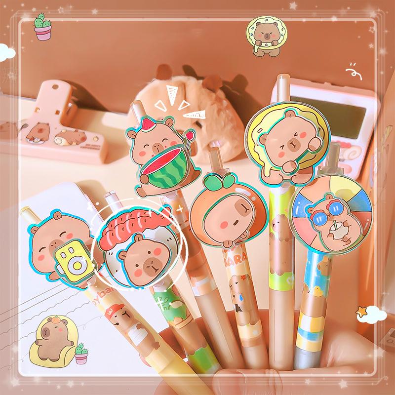 Kawaii Cartoon Capybara Gel Pen Quick-Drying Pressing Neutral Pens Writing Smooth Pens Office Supplies Student Stationery Gifts