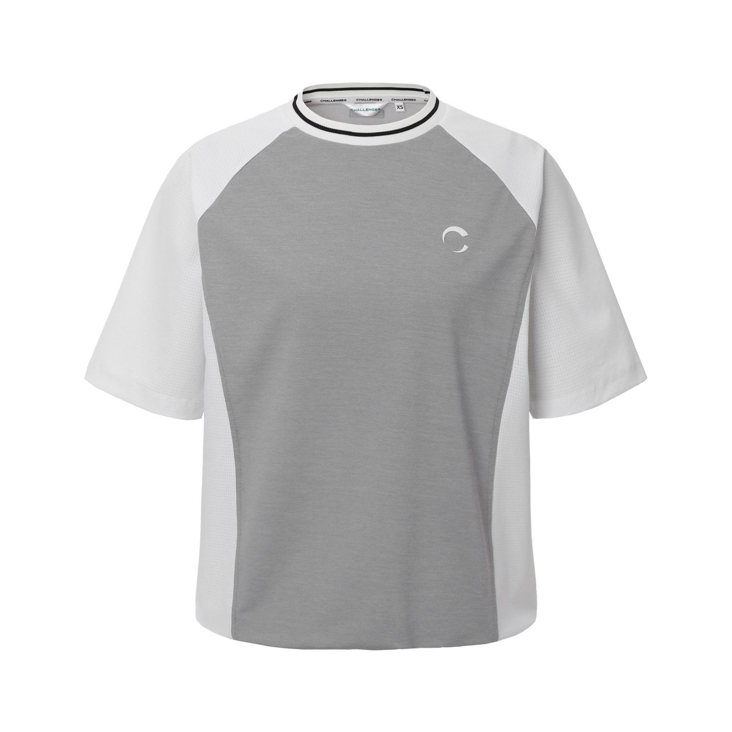Challenger Women S Woven Contrast Raglan String Round Short Sleeve T-Shirt Melange Grey Mg/Xs