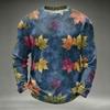 Men's Casual Knit Long Sleeve Neck T-Shirt with Fall Leaf Print