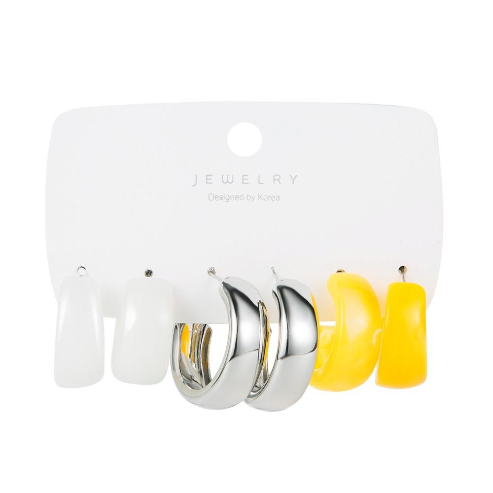 Acetatplatten-Ohrring-Set 3 Paar kreative neue Temperament-Retro-C-förmige Buchstaben-Harzohrringe