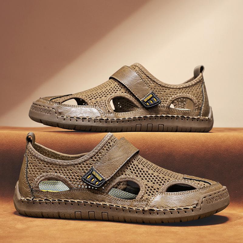 

2025 New Hand-stitched Men s Sandals Trend Baotou Large Size Sandals Men s Shoes 39 чорний