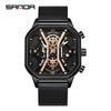 SANDA Trendy Men's Square Quartz Watch - Fashionable Multi-Function Calendar Wristwatch